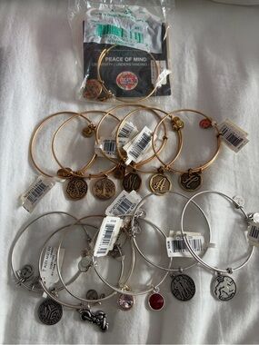 Multiple Alex & Ani Bangle Bracelets with Charms